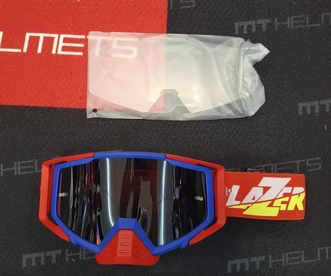 Маска кросова LAZER Goggle Race Style Blue Red - Mirror Silver Lens