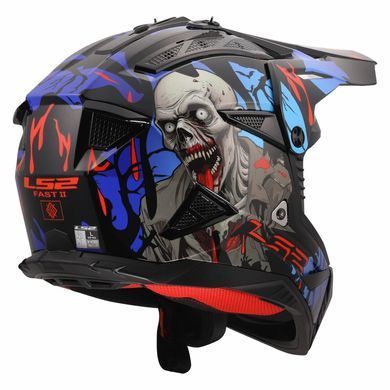 Мотошолом LS2 MX708 Fast 2 ZOMBIE II Black Red Blue M