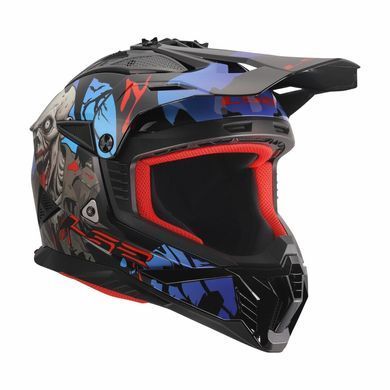 Мотошолом LS2 MX708 Fast 2 ZOMBIE II Black Red Blue M